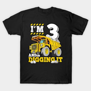 Kids Three 3Rd Birthday Construction Truck 3Yr Boy 3 Years Old T-Shirt